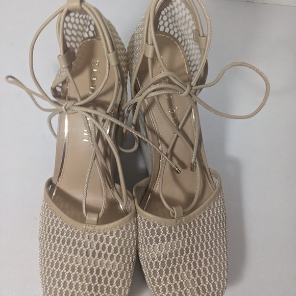 NEW- Size 11M Womens Gianni Bini Platform Wedge Strappy Sandals Fabric Beige - Picture 5 of 7